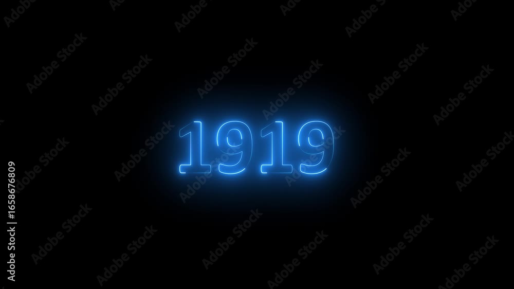 Poster abstract 1919 neon text animation, glowing neon number text background. important year, important da