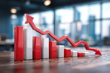 Bold stacked bar graphs depicting growth trends in a contemporary office setting with urban skyline views during daytime