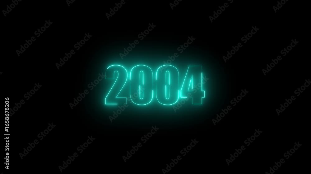 Poster abstract 2004 neon text animation, glowing neon number text background. important year, important da