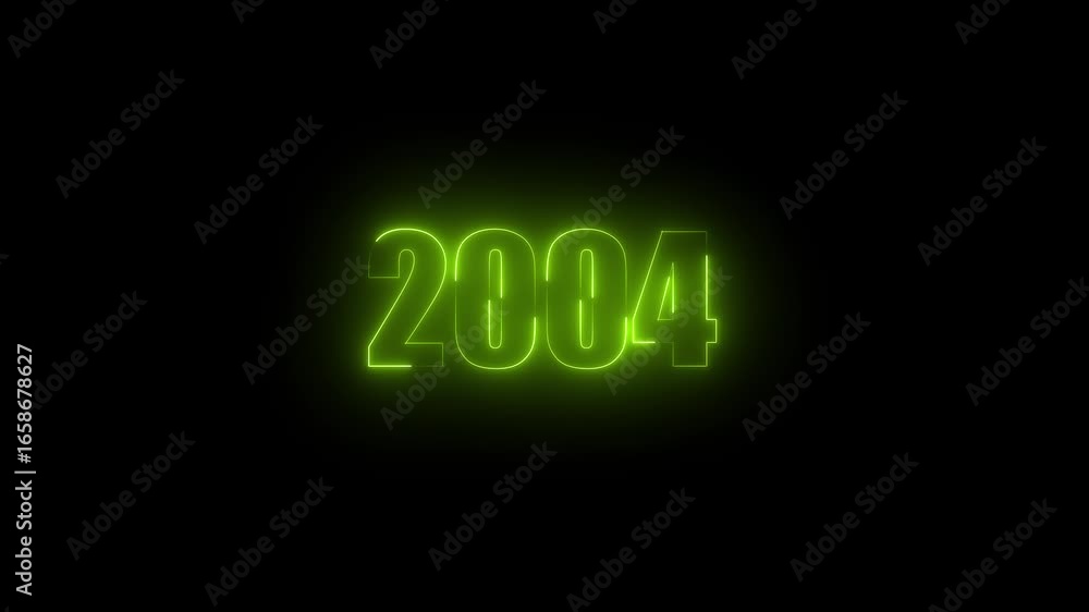 Poster abstract 2004 neon text animation, glowing neon number text background. important year, important da