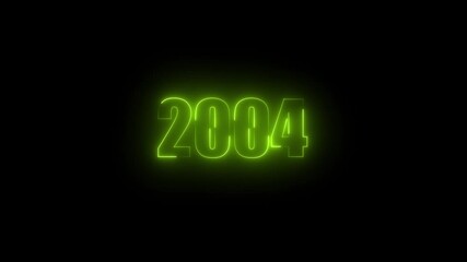 Abstract 2004 neon text animation, Glowing neon number text background. Important year, important date 2004. Educational mathematics 2004 animation on black background.