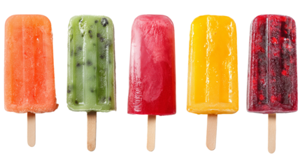 set of popsicles, isolated on transparent background. element for summer poster or background, greeting card. Sweet food, containing sugar. Refreshment during hot summer days. Different flavors.