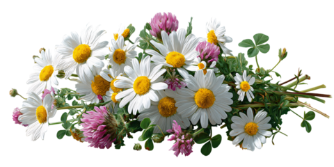 Fresh Daisy and Clover Bouquet with Greenery, a Symbol of Spring and Natural Beauty
