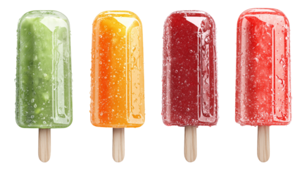 set of popsicles, isolated on transparent background. element for summer poster or background, greeting card. Sweet food, containing sugar. Refreshment during hot summer days. Different flavors.