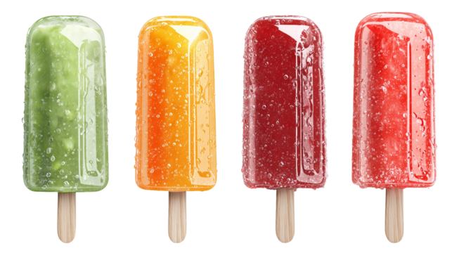 set of popsicles, isolated on transparent background. element for summer poster or background, greeting card. Sweet food, containing sugar. Refreshment during hot summer days. Different flavors.
