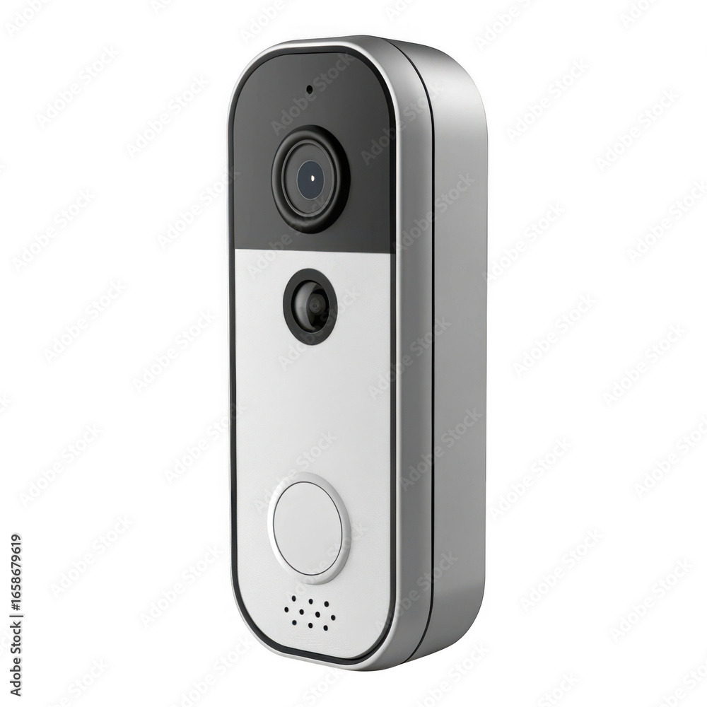 Poster modern smart video doorbell with camera and button for home security isolated on transparent backgro