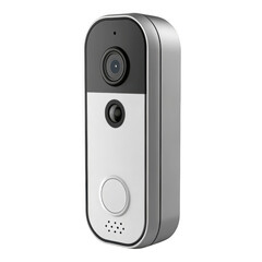 Fototapeta premium Modern smart video doorbell with camera and button for home security isolated on transparent background