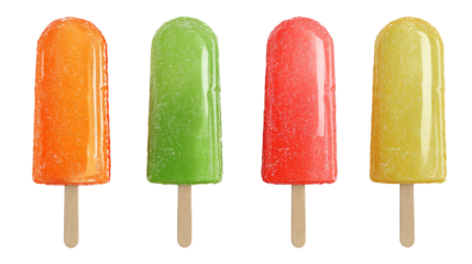 set of popsicles, isolated on transparent background. element for summer poster or background, greeting card. Sweet food, containing sugar. Refreshment during hot summer days. Different flavors.