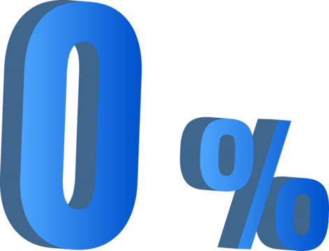 Gradient blue 3D zero percent symbol  isolated on transparent background