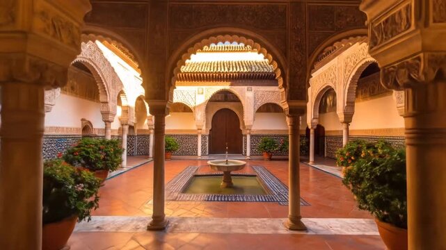 Beautiful Courtyard of the Alhambra Palace in Granada, Spain