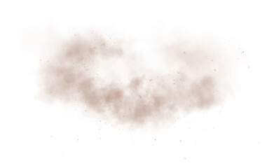 A soft chocolate brown dust cloud drifts through the air, illuminated by tiny glowing particles.
