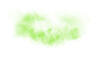 A soft green dust cloud drifts through the air, illuminated by tiny glowing particles.