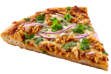 Delicious slice of chicken tikka pizza isolated on transparent background
