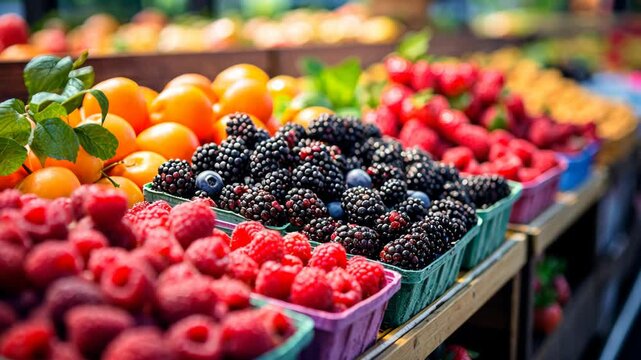 Berries and fruits at the market. Selective focus. Food.
