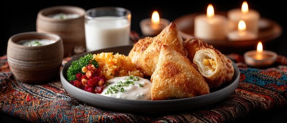 Enjoying flaky pastries alongside steaming tea in an inviting atmosphere created by soft candlelight and seasonal decor
