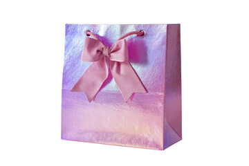 Pink iridescent gift bag with a bow