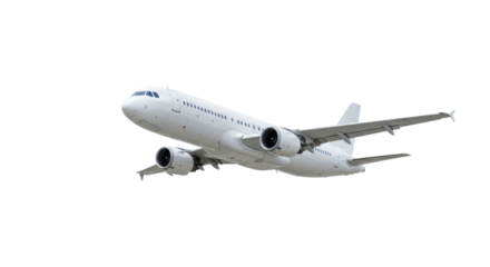 transparent passenger jet airplane with twin engines, gently banking in 3/4 view, set against an immaculate white studio backdrop with soft diffused light, concept of global connectivity