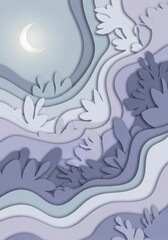 Obraz premium Abstract layered paper cut art with moon and organic shapes