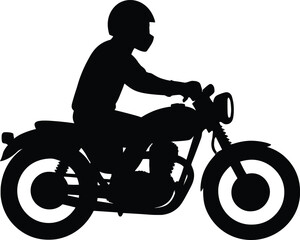Fototapeta premium silhouette of a classic motorcycle with rider helmet black vector 