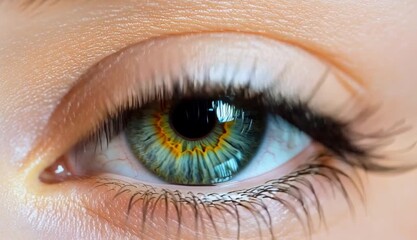 human eye, heterochromia iris with green blue and golden brown colors, long natural eyelashes - Powered by Adobe