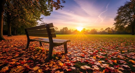 Wooden Bench in Autumn Park
 