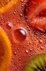 Bright tropical fruit smoothie with vibrant colors and refreshing bubbles