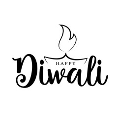 Happy diwali lettering design with diya deepak vector illustration.