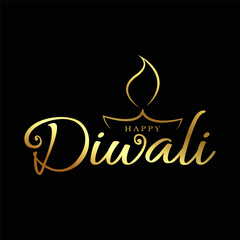 Happy diwali lettering design with diya deepak vector illustration.