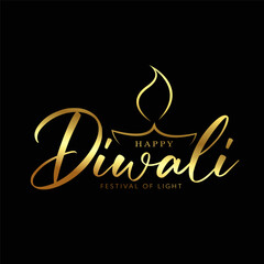 Happy diwali lettering design with diya deepak vector illustration.