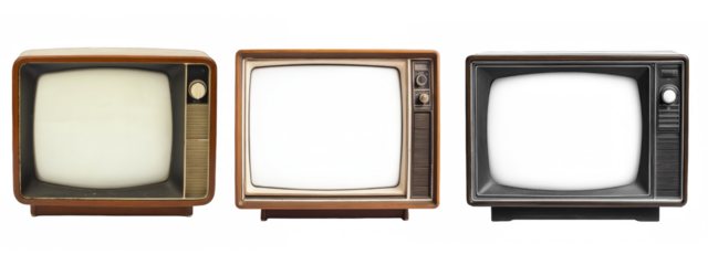 Retro television sets with blank screens awaiting dynamic digital content insertion and creative overlays