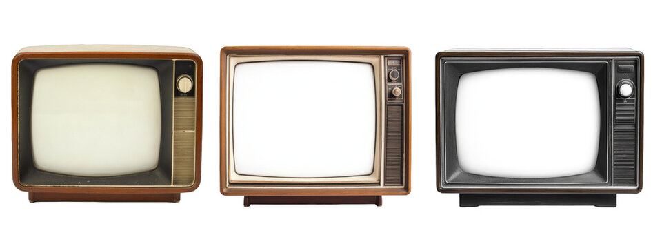 Retro television sets with blank screens awaiting dynamic digital content insertion and creative overlays
