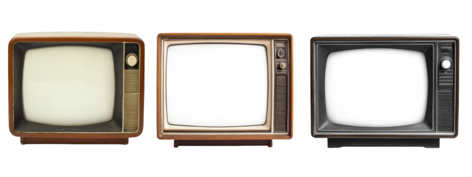 Retro television sets with blank screens awaiting dynamic digital content insertion and creative overlays