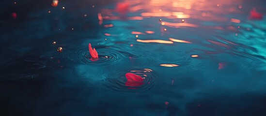 Water ripples with a small red leaf