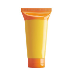 Yellow cosmetic tube, orange cap, for lotion