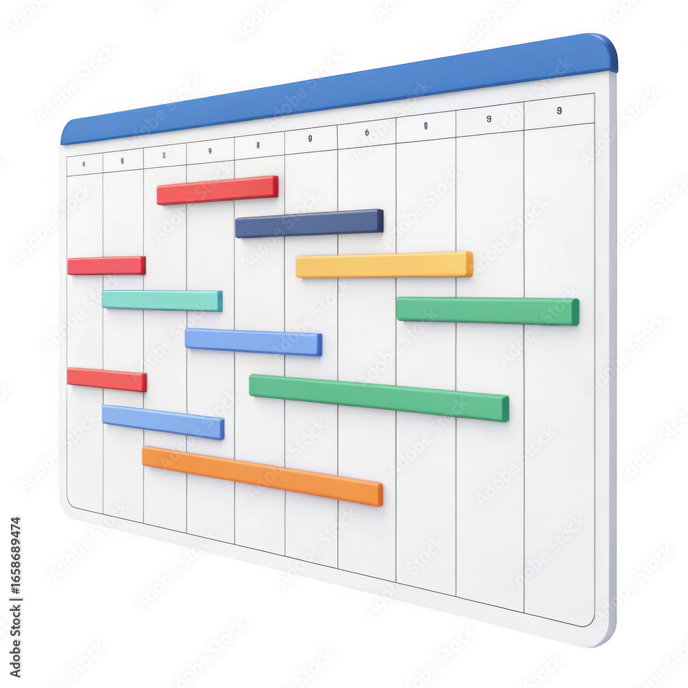 Poster colorful gantt chart project timeline visualization showing tasks and durations isolated on transpar