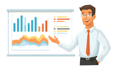 Fototapeta premium businessman with chart on white background 