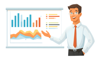 businessman with chart on white background 