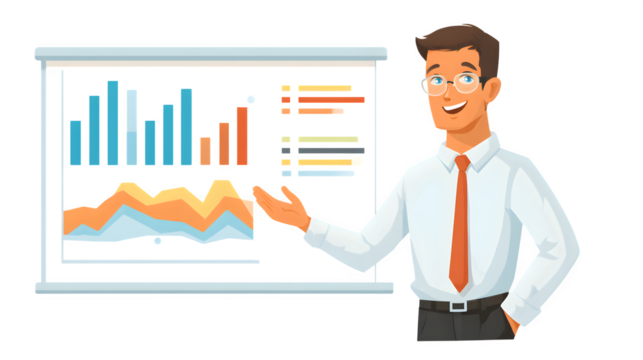 businessman with chart on white background