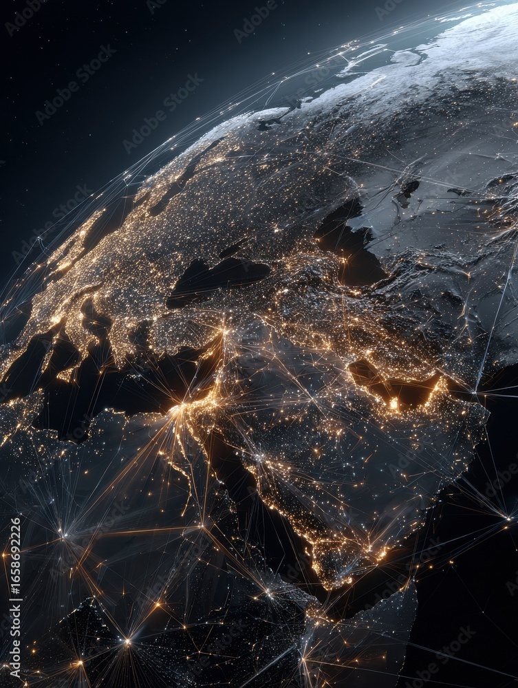 Poster a global network of digital connections extending across the globe highlighting how digital transfor