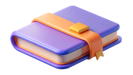 3d render of a purple book with an orange ribbon bookmark, isolated on transparent background