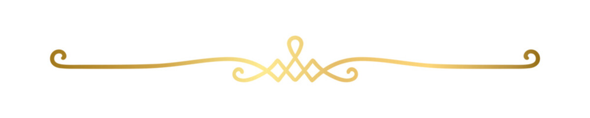 Gold text divider doodle. Wedding decorative element. Divider ornament, border, vintage line separator. Hand drawn vector illustration isolated on a transparent background