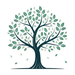 Obraz premium Stylized tree icon concept with leaves illustration, artistic tree design, modern nature symbol, creative tree graphic, abstract tree with leaf pattern, vector art tree, isolated tree image
