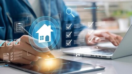 Person using digital tablet and laptop for real estate transaction process - Powered by Adobe