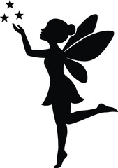 Fairy silhouette, winged pixie in flight, fantasy character