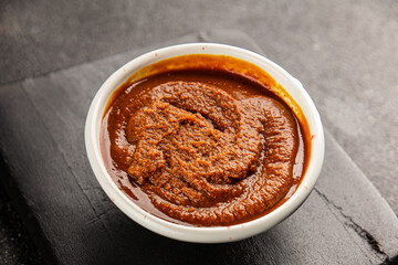 Miso paste spice thick soybean paste for cooking Japanese food tasty snack fresh delicious gourmet food background on the table rustic food top view copy space