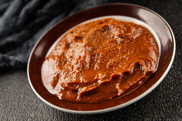 Miso paste spice thick soybean paste for cooking Japanese food tasty snack fresh delicious gourmet food background on the table rustic food top view copy space