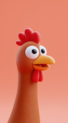 A cartoon-style chicken looking at the camera, its expression is somewhat amusing
