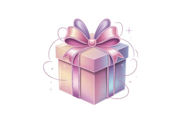 Obraz premium Bow-topped gift box with glitter edges, isolated on a white background