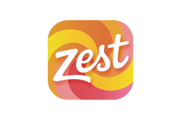 Boxy zest icon with abstract citrus swirl, pastel tones