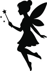 Fairy silhouette, winged pixie in flight, fantasy character